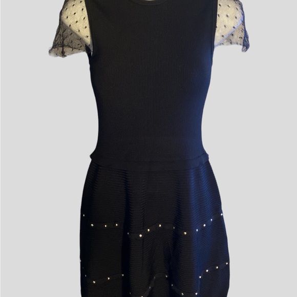 Red Valentino Black A-Line Dress with Mesh Sleeves - Picture 2 of 10